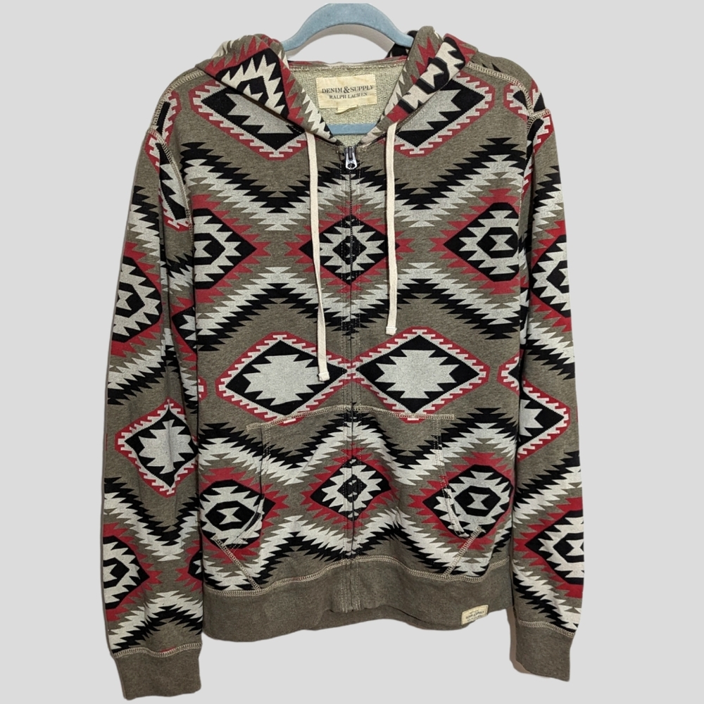 Vintage Ralph Lauren Denim Supply Mens Sweater Large Aztec Southwestern Hooded